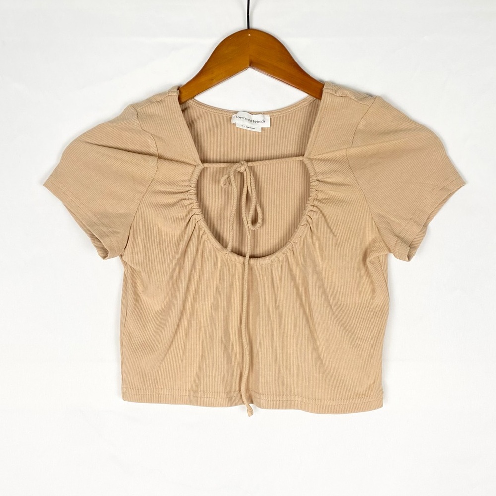 Lovers + Friends‎ Vera Crop Tee in Nude Size XS Short Sleeve Drawstring Ribbed